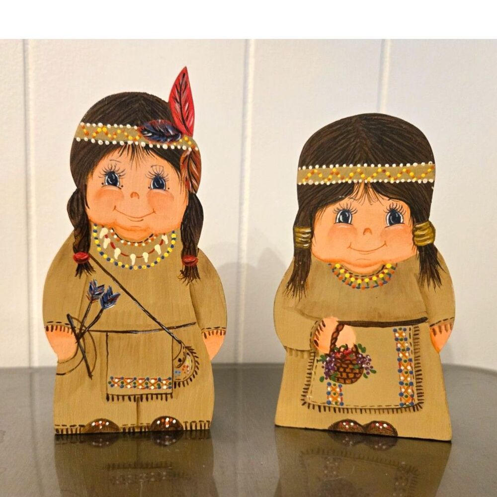 Hand Painted Wood Thanksgiving Figurines by Artist "Betty"